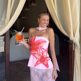 BXOXO Holiday Floral Print Tube Top with Scarf Fairycore y2k Strapless Cropped Tops Women Summer Casual Vest Elegant Aesthetic